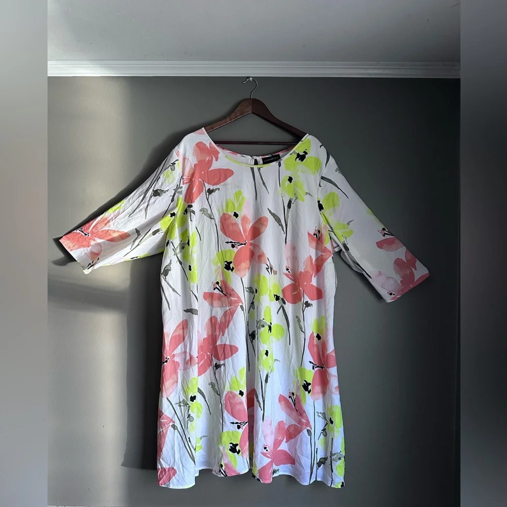 Lane Bryant Retro Floral Printed Chiffon Shift Midi Dress Plus Size 26/28 (4XL) - Picture 2 of 16